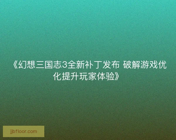 《幻想三国志3全新补丁发布 破解游戏优化提升玩家体验》